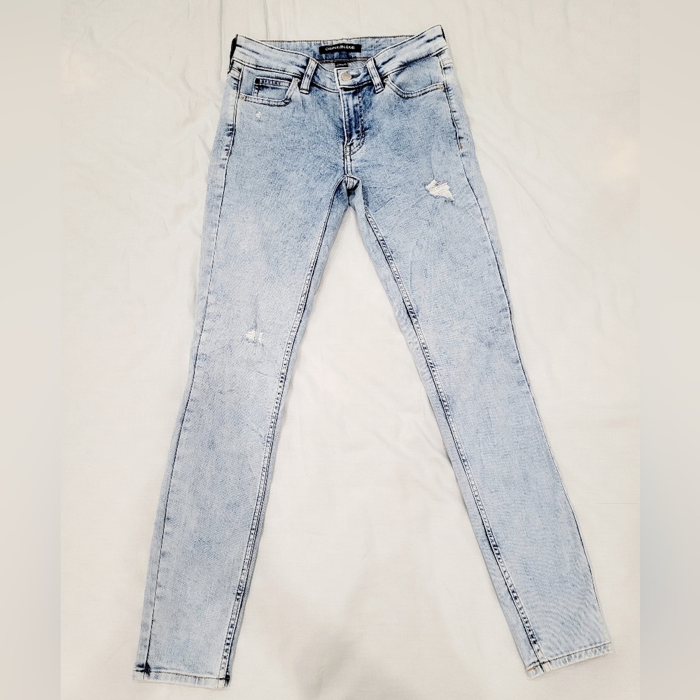Calvin Klein Mid Rise Skinny Distressed Jeans